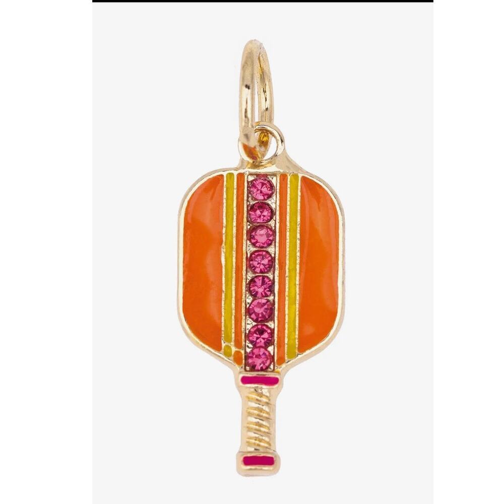 Pave Pickleball Paddle Charm in Orange